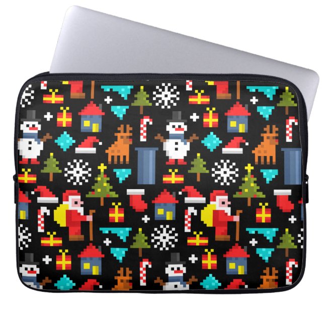 Pixel Kerstmis Laptop Sleeve (Voorkant)