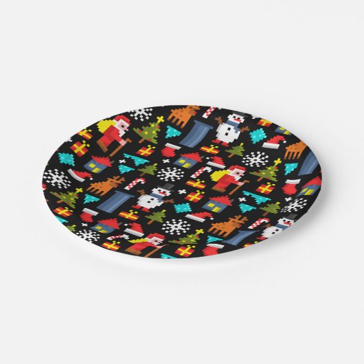 Pixel Kerstmis Papieren Bordje (Gekanteld)