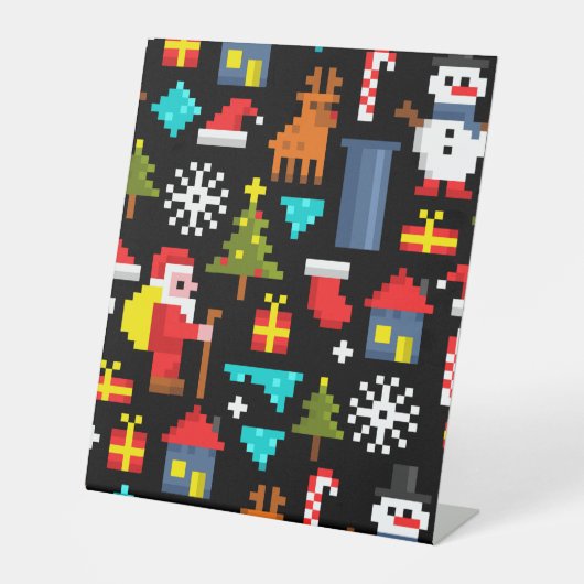 Pixel Kerstmis Reclamebord Met Voetstuk (Voorkant)