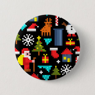Pixel Kerstmis Ronde Button 5,7 Cm