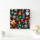 Pixel Kerstmis Vierkante Klok (Huis)