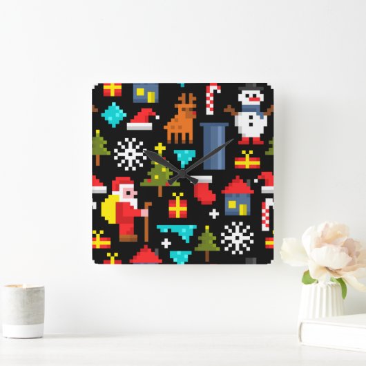 Pixel Kerstmis Vierkante Klok (Huis)