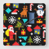 Pixel Kerstmis Vierkante Klok (Voorkant)