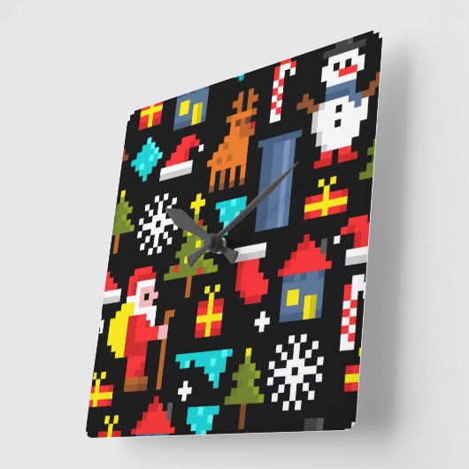 Pixel Kerstmis Vierkante Klok (Hoek)