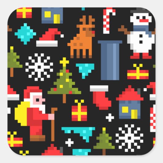 Pixel Kerstmis Vierkante Sticker (Voorkant)