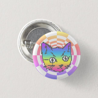 PIXEL KITTY CAT PSYCHEDELISCHE REGENBOOG BUTTON