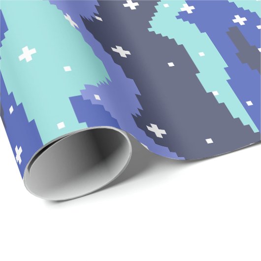 Pixel Kosmische Golven met Sterren Patroon Cadeaupapier (Rol Hoek)