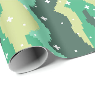 Pixel Kosmische Golven met Sterren Patroon Cadeaupapier