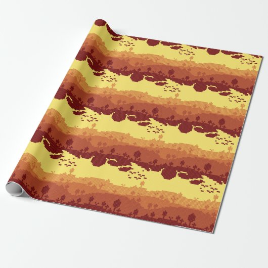 Pixel Landschaps Patroon Cadeaupapier (Uitgerold)