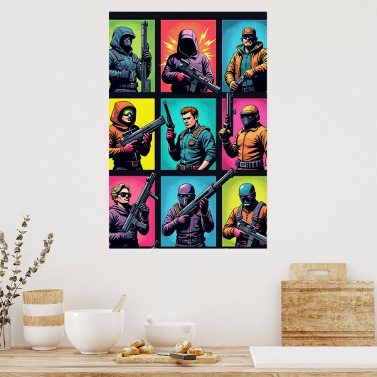 Pixel Legends Pop Art Poster – Comic Grid (Keuken)