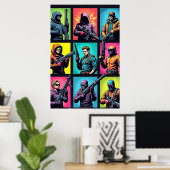 Pixel Legends Pop Art Poster – Comic Grid (Thuiskantoor)