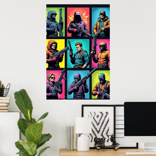 Pixel Legends Pop Art Poster – Comic Grid (Thuiskantoor)