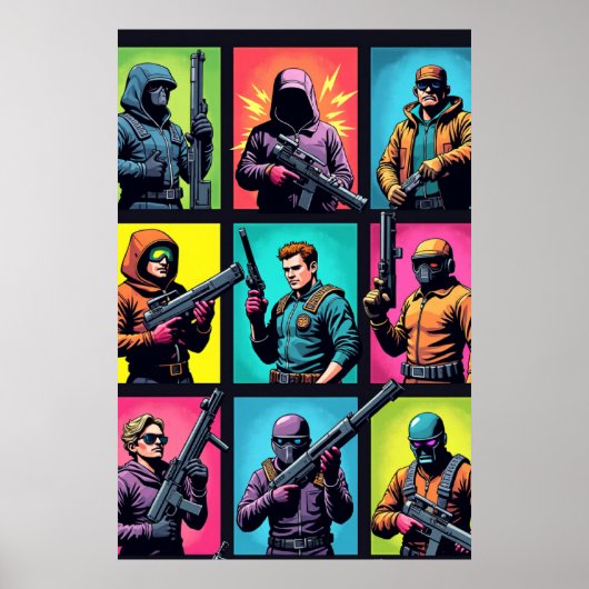 Pixel Legends Pop Art Poster – Comic Grid (Voorkant)