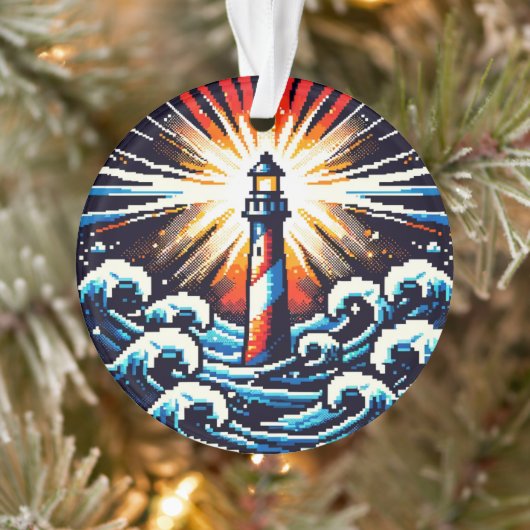 Pixel Lighthouse - Ocean Waves & Coastal Beacon Ornament (Boom)