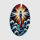 Pixel Lighthouse - Ocean Waves & Coastal Beacon Ornament (voorkant)