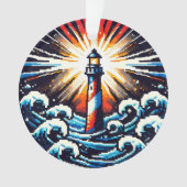 Pixel Lighthouse - Ocean Waves & Coastal Beacon Ornament (voorkant)