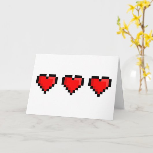 Pixel Love Hearts Personalized Kaart (Gele Bloem)