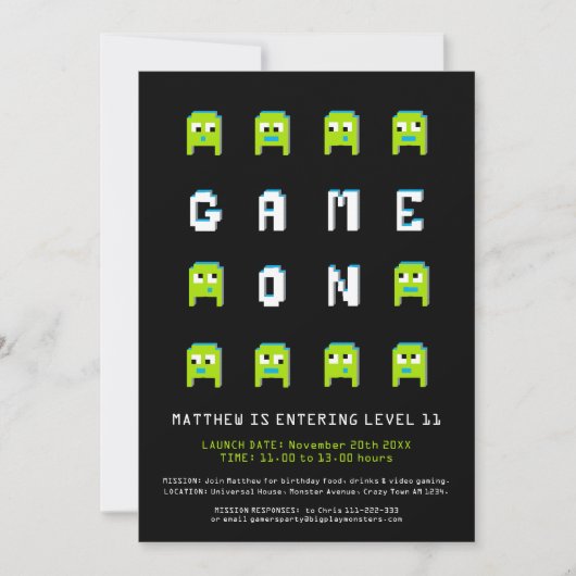 Pixel monster buitenaards 11e gaming verjaardagsfe kaart (Voorkant)