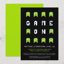 Pixel monster buitenaards 11e gaming verjaardagsfe kaart