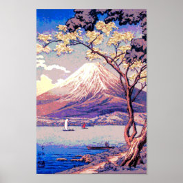 Pixel Mt. Fuji van het meer van Yamanaka in Dusk Poster