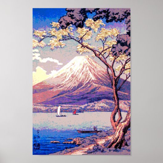 Pixel Mt. Fuji van het meer van Yamanaka in Dusk Poster (Voorkant)