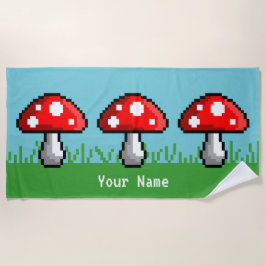 Pixel Mushroom Meadow Beach Handdoek