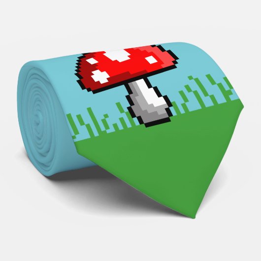 Pixel Mushroom Meadow Stropdas (Opgerold)