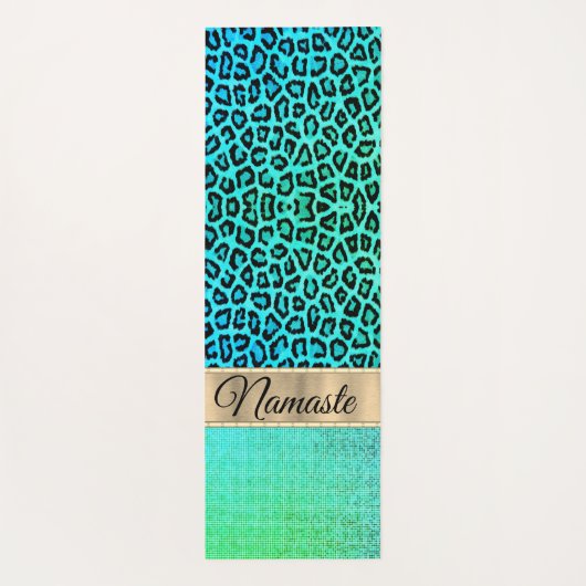 Pixel Neon Green Leopard gepersonaliseerd Yogamat (Achterkant)