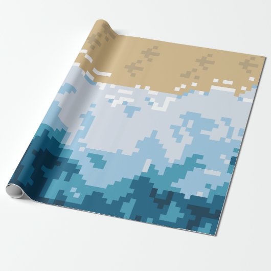 Pixel Ocean Waves and Shore Pattern Cadeaupapier (Uitgerold)