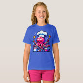 Pixel Octopus Chef Grappig Koken & Vis en zeevruch T-shirt (Voorkant volledig)