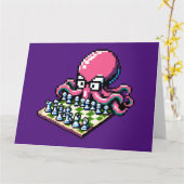 Pixel Octopus Schaak Retro Strategie Bord Game Art Kaart (Gele Bloem)