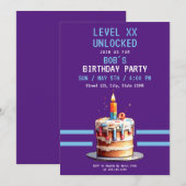 Pixel Paarse & Blauwe Cake Gaming Verjaardag Kaart (Voorkant / Achterkant)