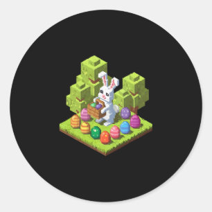 Pixel Paashaas Videospelers Eierenjacht Pret Jonge Ronde Sticker