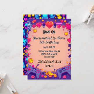 Pixel Party Verjaardagsuitnodiging Retro Gamer The Kaart