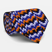Pixel Pattern Necktie – Retro Blues & Earth Tones Stropdas (Opgerold)