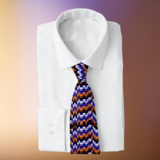 Pixel Pattern Necktie – Retro Blues & Earth Tones Stropdas