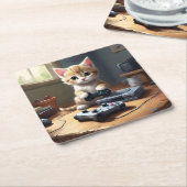 Pixel Paws: het gamer kitten in actie Kartonnen Onderzetters (Schuin)