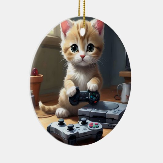 Pixel Paws: het gamer kitten in actie Keramisch Ornament (Rechts)