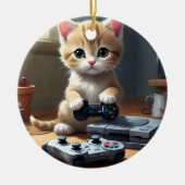 Pixel Paws: het gamer kitten in actie Keramisch Ornament (Voorkant)