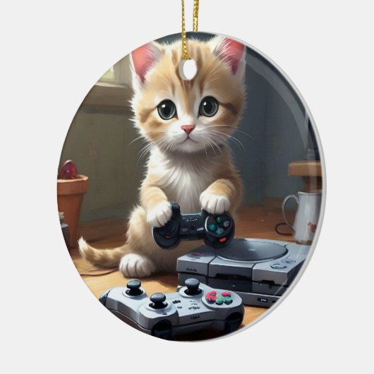 Pixel Paws: het gamer kitten in actie Keramisch Ornament (Links)