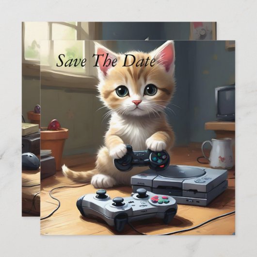 Pixel Paws: het gamer kitten in actie Save The Date (Voorkant / Achterkant)