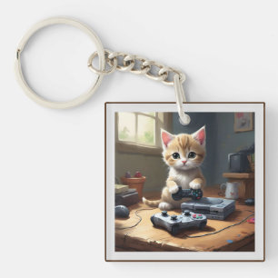 Pixel Paws: het gamer kitten in actie Sleutelhanger