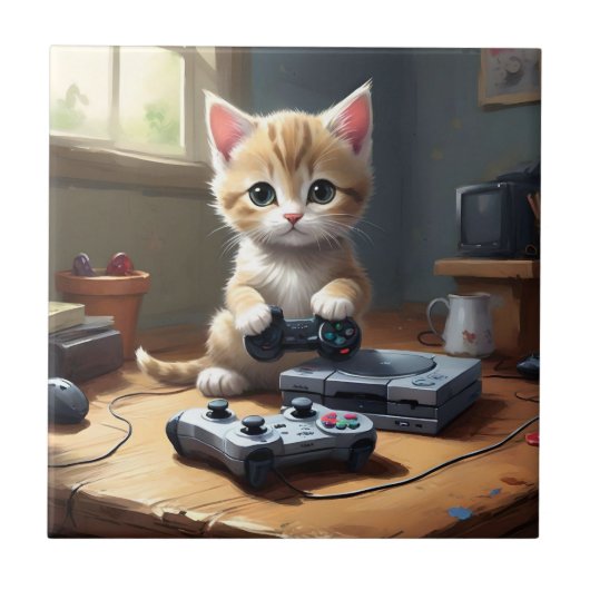 Pixel Paws: het gamer kitten in actie Tegeltje (Voorkant)
