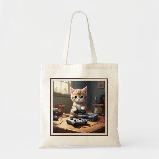 Pixel Paws: het gamer kitten in actie Tote Bag (Voorkant)
