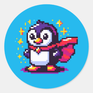 Pixel Penguin Hero: Retro Avontuur Ronde Sticker