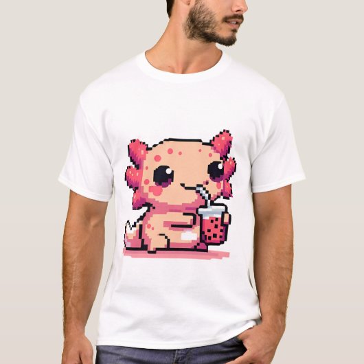 Pixel-Perfect Axolotl Sipping Boba T-shirt (Voorkant)