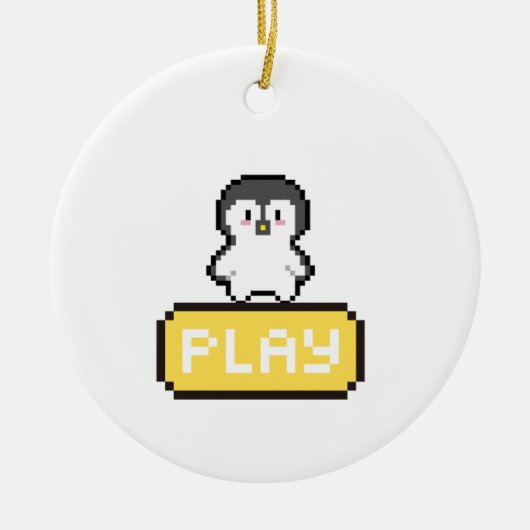 Pixel Pinguïn Spel Gamer Keramisch Ornament (Voorkant)