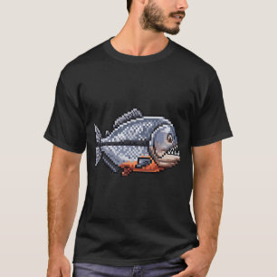 Pixel Piranha Vis Retro Gaming Kunst T-shirt
