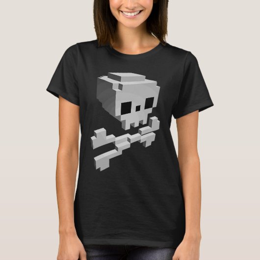 Pixel Pirate Skull & Crossbones Jolly Roger T-shirt (Voorkant)