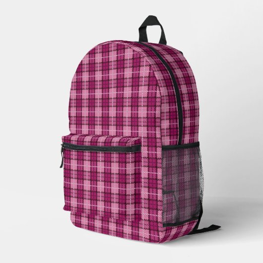Pixel Plaid_Magenta-Black Bedrukte Rugzak (Achterkant Hoek Rechts)